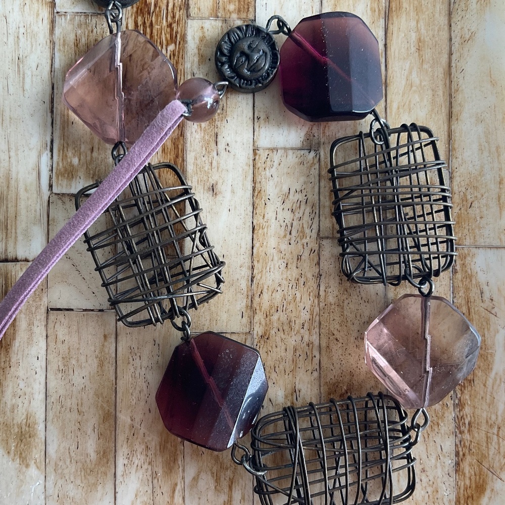 Necklace Dusty Pink & Plum Shades Celestial Charms